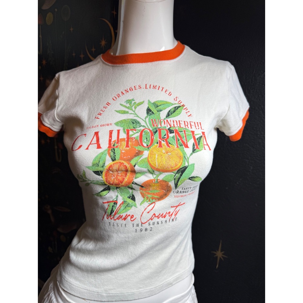 Social Culture California Tulare County Orange Ringer Tee Cream Size M